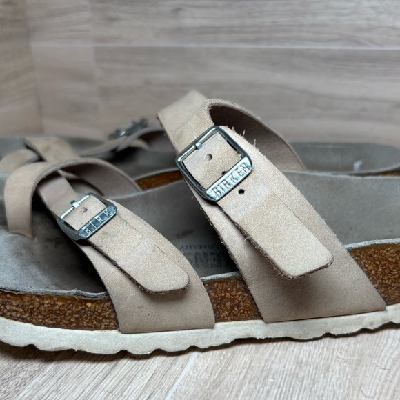 Birkenstock Mayari Size 37 Women’s Nubuck Cream Sandals White Sole Regular Width - Picture 4 of 12